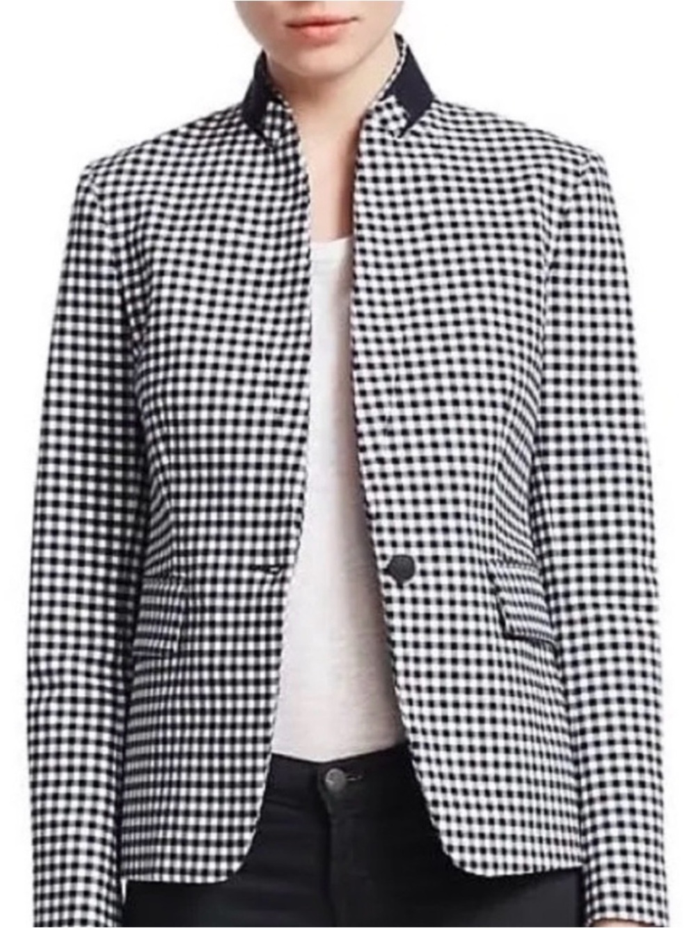 rag & bone Black and White Gingham Collarless Blazer